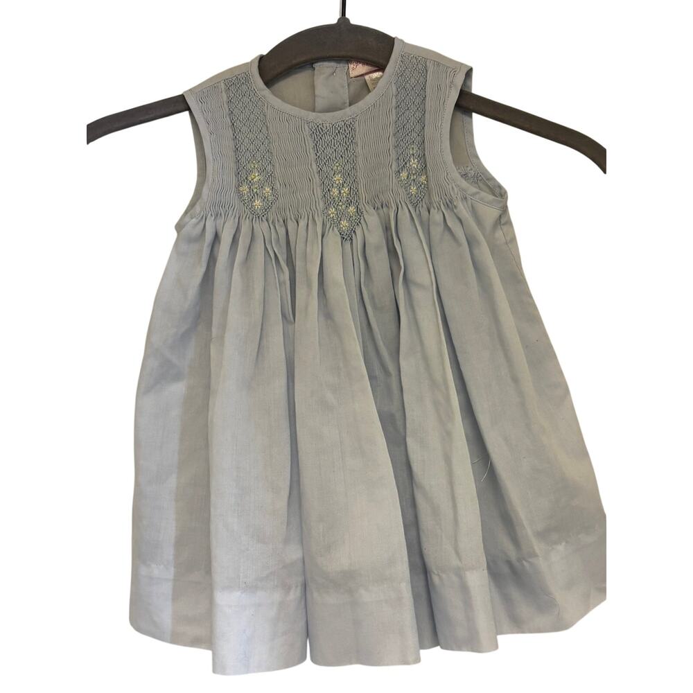 Petit Ami Smocked Bishop Dress Embroidered Floral Blue White Size 6 Months